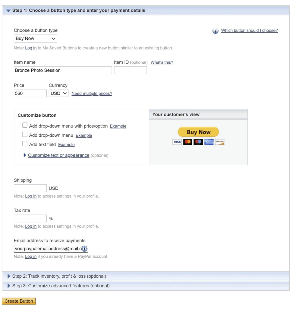 Generating PayPal buttons.