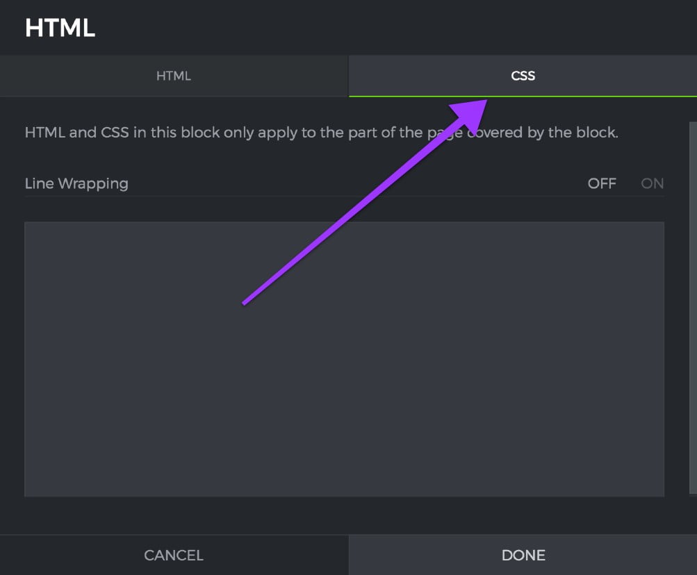 CSS tab of the HTML content block