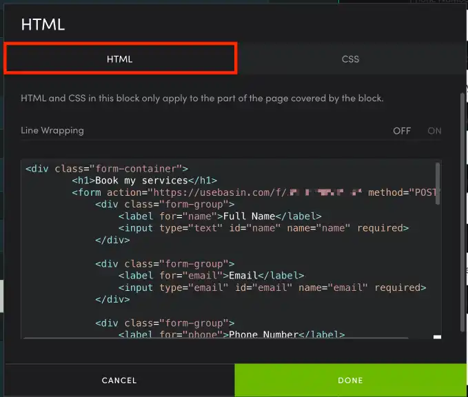 html code on SmugMug - custom form builder