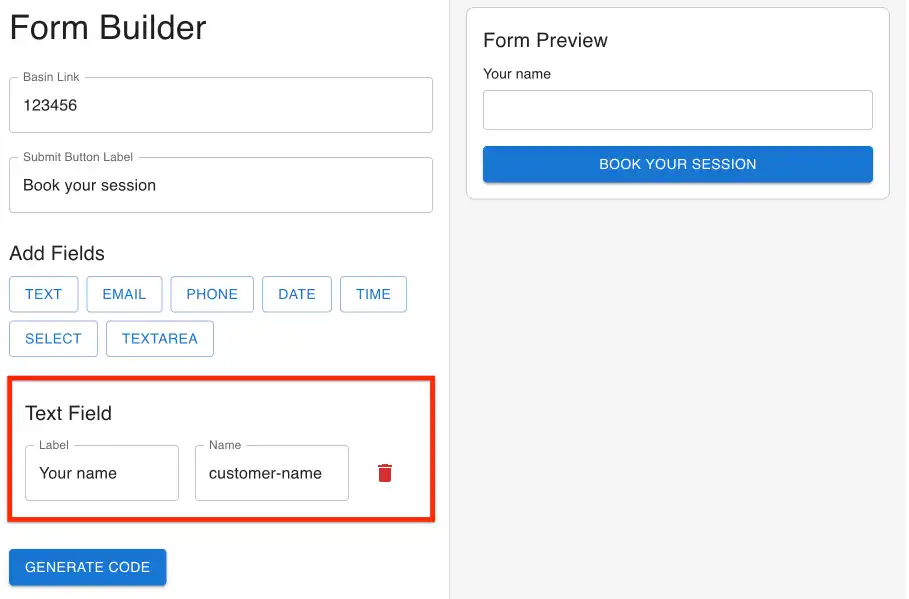 Custom form builder - text field